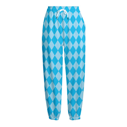 Blue Harlequin Pattern Print Fleece Lined Knit Pants