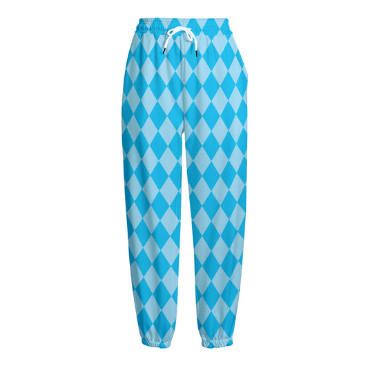 Blue Harlequin Pattern Print Fleece Lined Knit Pants