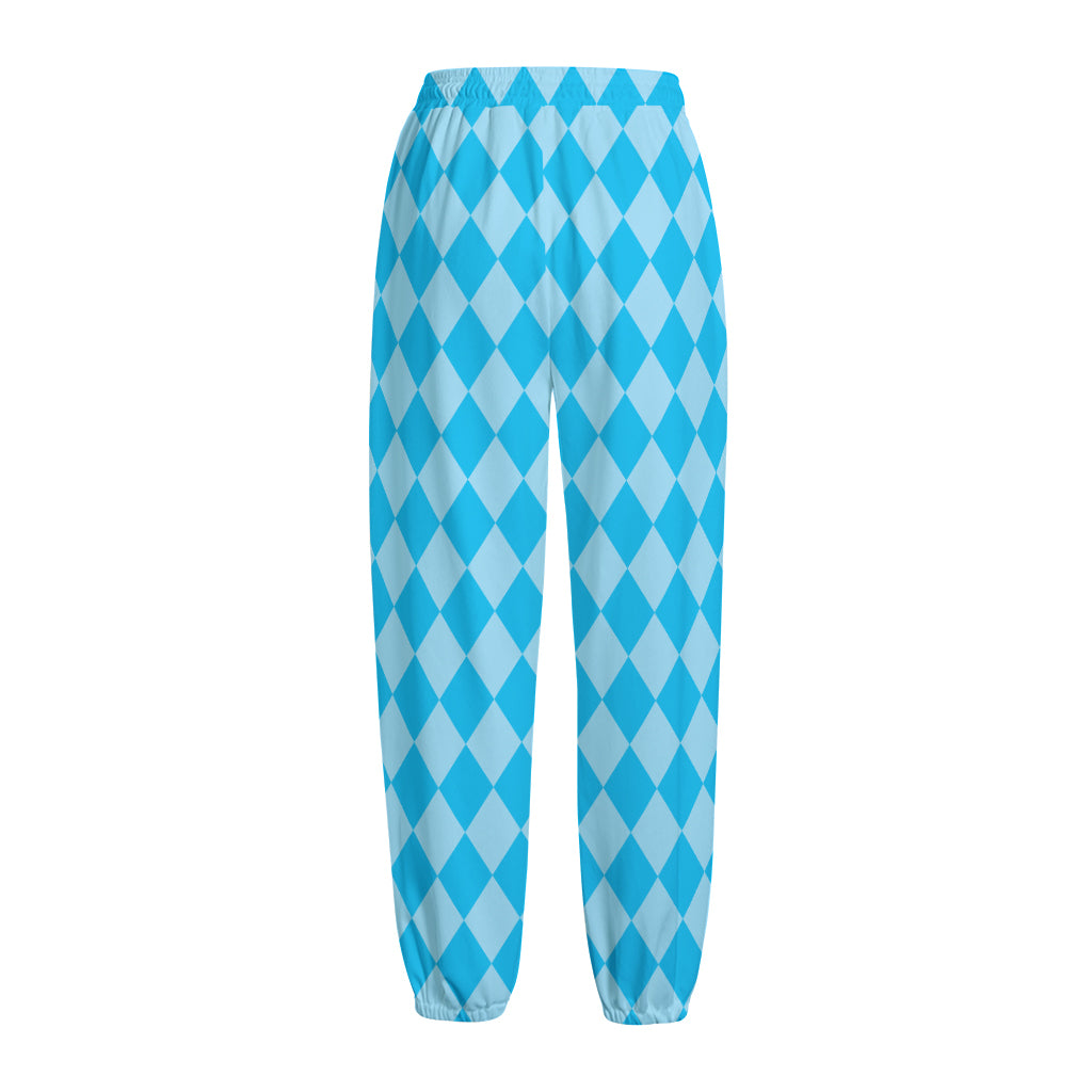 Blue Harlequin Pattern Print Fleece Lined Knit Pants
