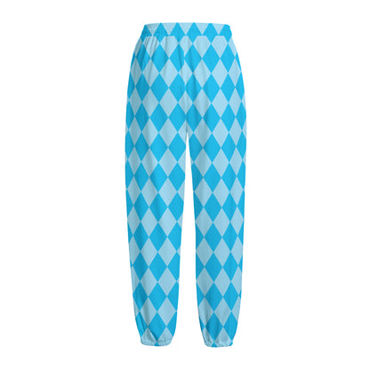 Blue Harlequin Pattern Print Fleece Lined Knit Pants