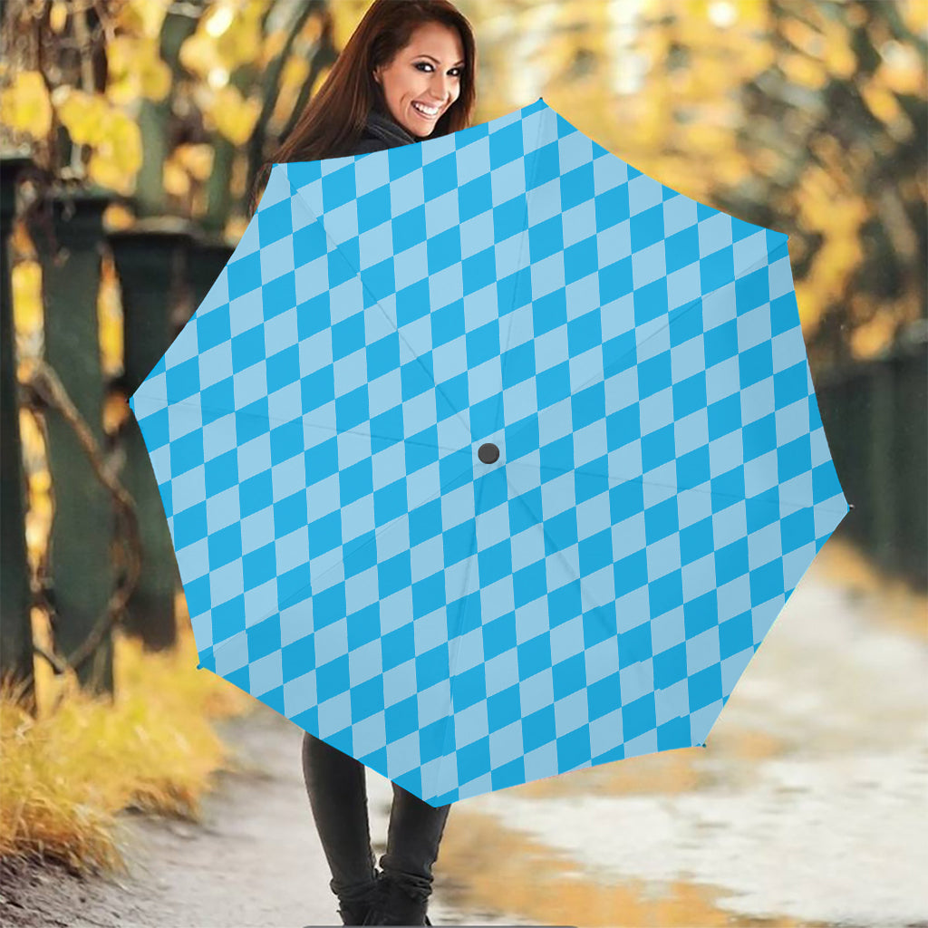 Blue Harlequin Pattern Print Foldable Umbrella