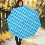 Blue Harlequin Pattern Print Foldable Umbrella