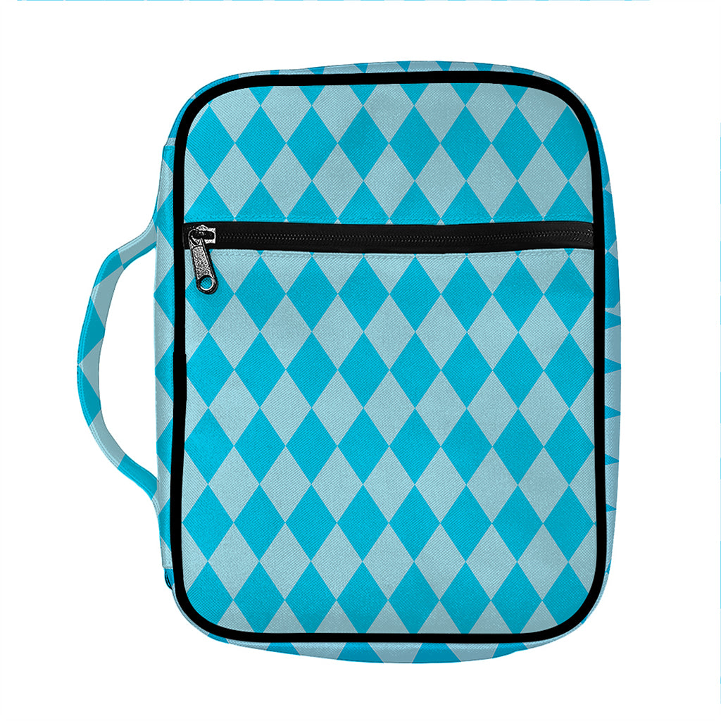 Blue Harlequin Pattern Print Front Pocket Bible Bag