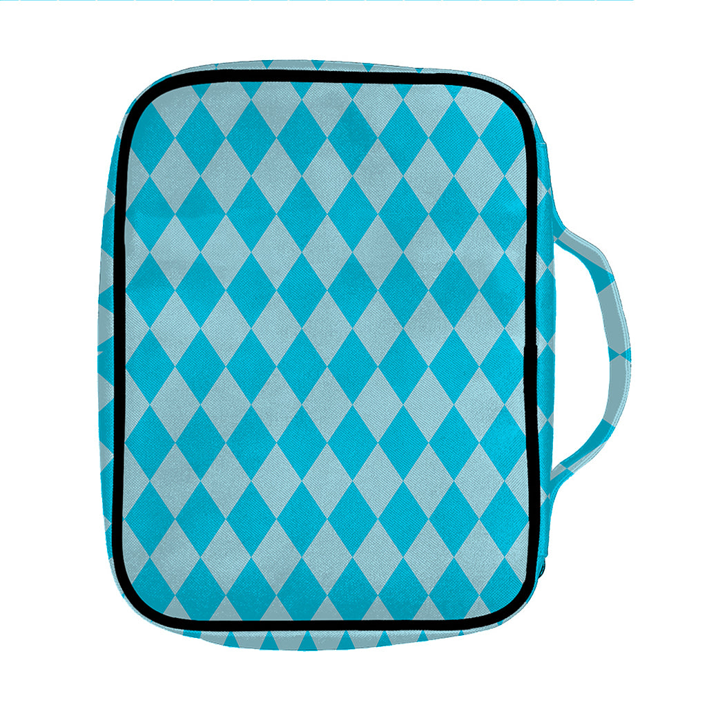 Blue Harlequin Pattern Print Front Pocket Bible Bag
