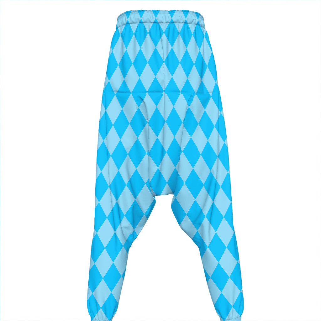 Blue Harlequin Pattern Print Hammer Pants