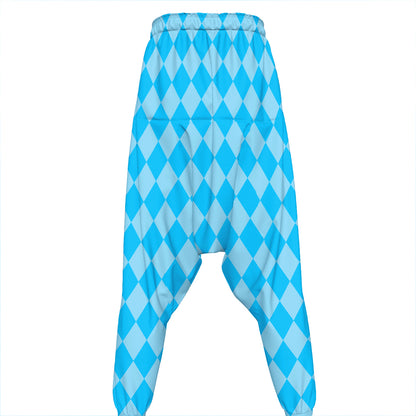 Blue Harlequin Pattern Print Hammer Pants