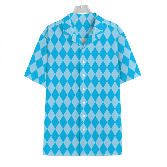 Blue Harlequin Pattern Print Hawaiian Shirt