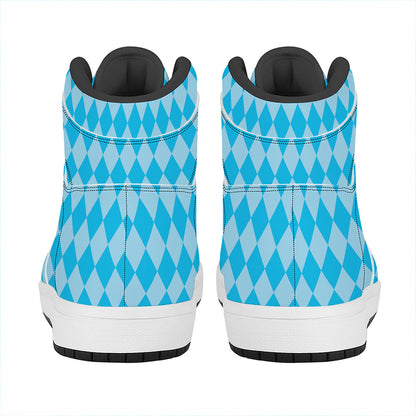 Blue Harlequin Pattern Print High Top Leather Sneakers