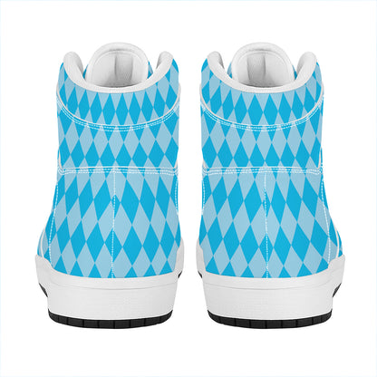 Blue Harlequin Pattern Print High Top Leather Sneakers