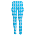 Blue Harlequin Pattern Print High-Waisted Pocket Leggings