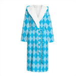 Blue Harlequin Pattern Print Hooded Bathrobe