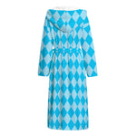 Blue Harlequin Pattern Print Hooded Bathrobe