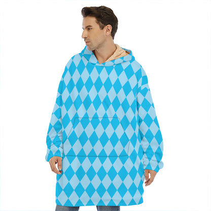 Blue Harlequin Pattern Print Hoodie Blanket