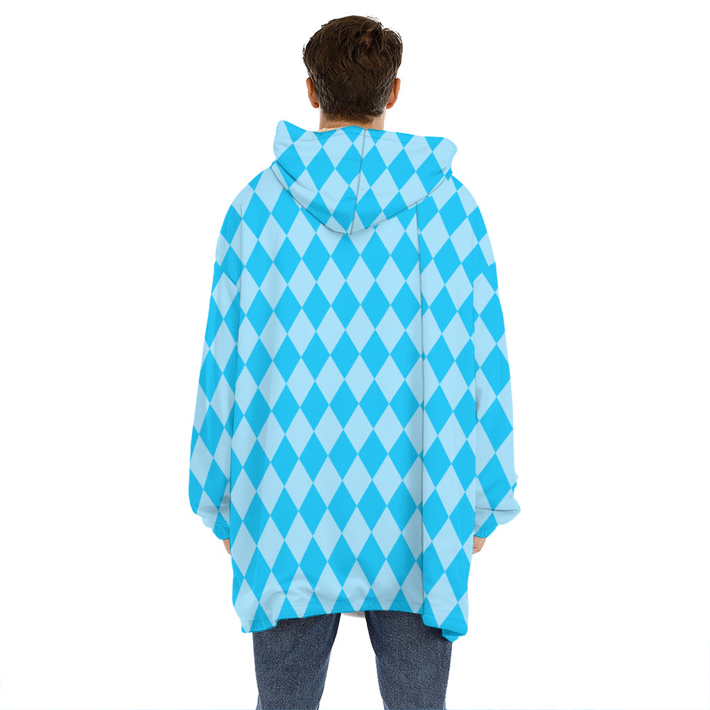 Blue Harlequin Pattern Print Hoodie Blanket