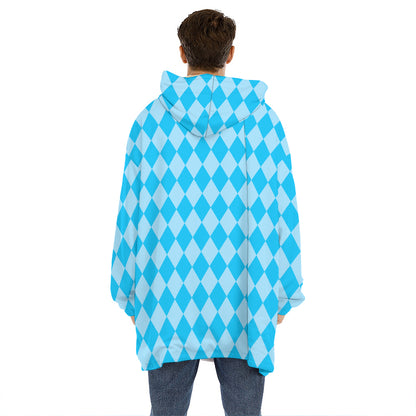 Blue Harlequin Pattern Print Hoodie Blanket