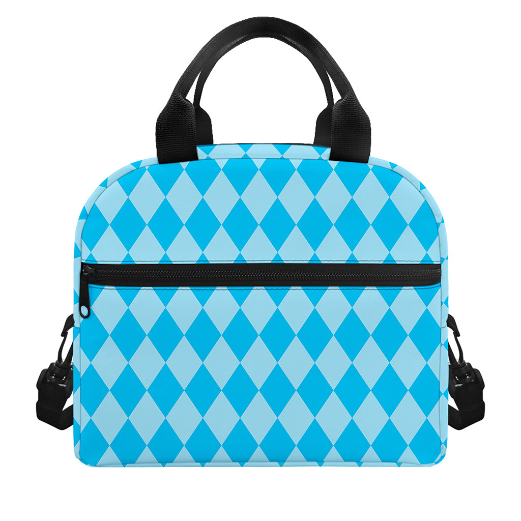 Blue Harlequin Pattern Print Insulated Lunch Bag