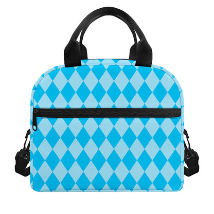 Blue Harlequin Pattern Print Insulated Lunch Bag