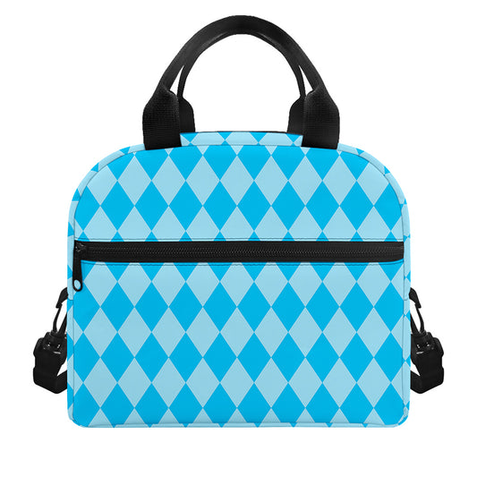 Blue Harlequin Pattern Print Insulated Lunch Bag