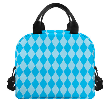Blue Harlequin Pattern Print Insulated Lunch Bag