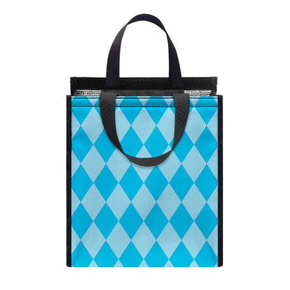 Blue Harlequin Pattern Print Insulated Lunch Tote