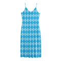 Blue Harlequin Pattern Print Jersey Midi Cami Dress