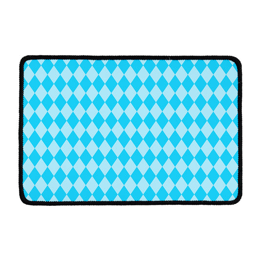 Blue Harlequin Pattern Print Kitchen Mat