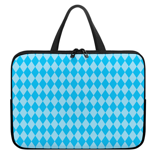 Blue Harlequin Pattern Print Laptop Sleeve With Handle