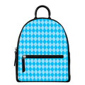 Blue Harlequin Pattern Print Leather Backpack