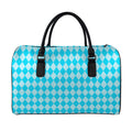 Blue Harlequin Pattern Print Leather Duffel Bag