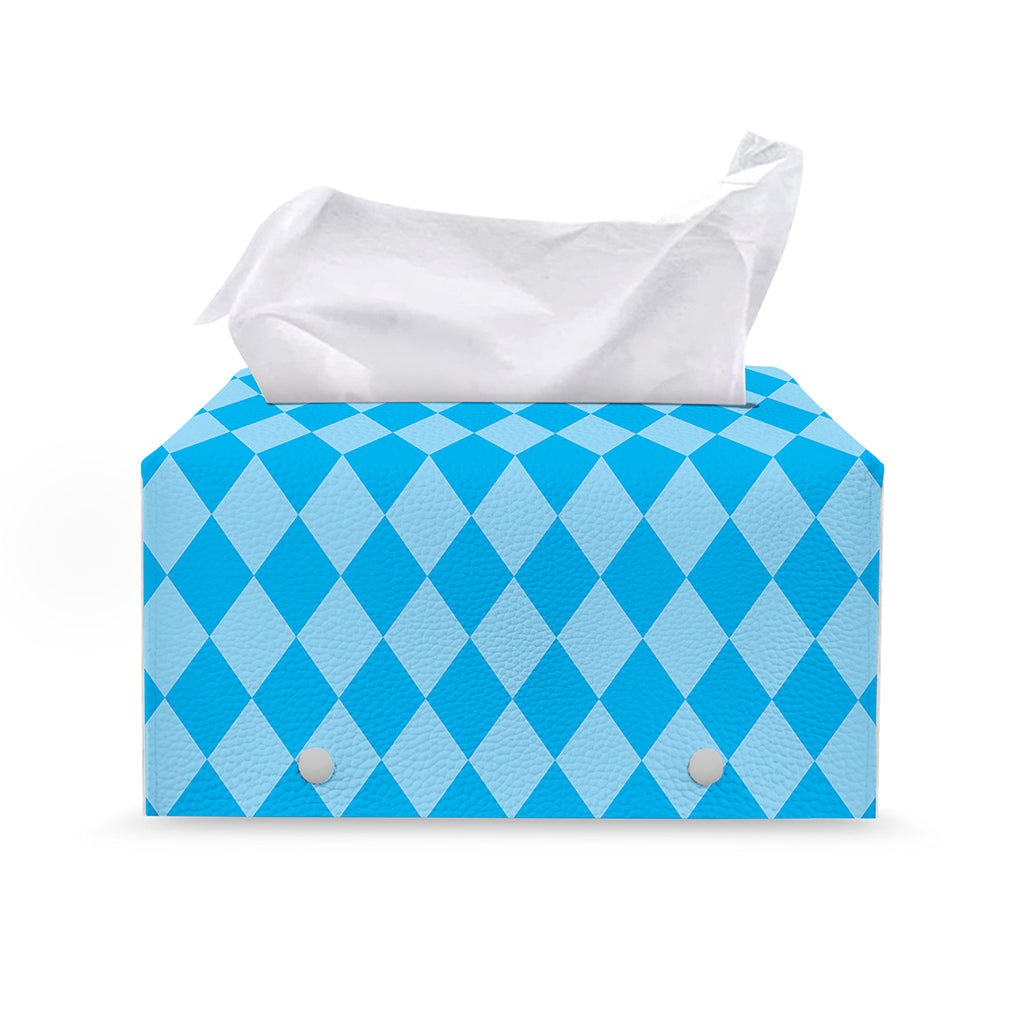 Blue Harlequin Pattern Print Leather Tissue Box Cover