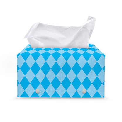 Blue Harlequin Pattern Print Leather Tissue Box Cover