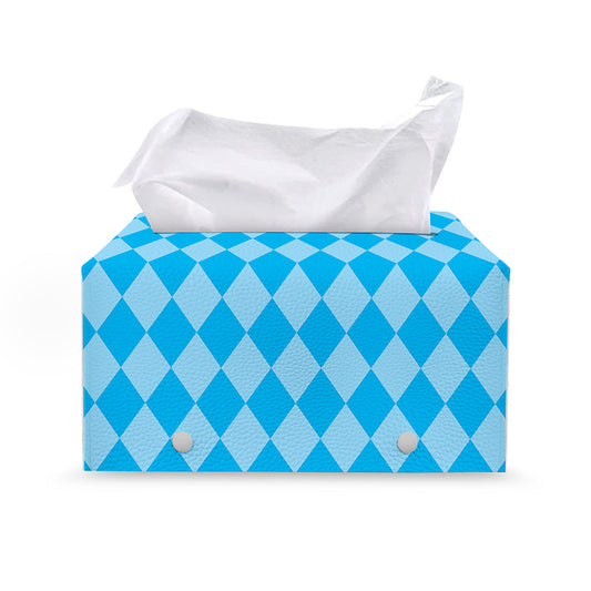 Blue Harlequin Pattern Print Leather Tissue Box Cover