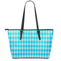 Blue Harlequin Pattern Print Leather Tote Bag With Zipper