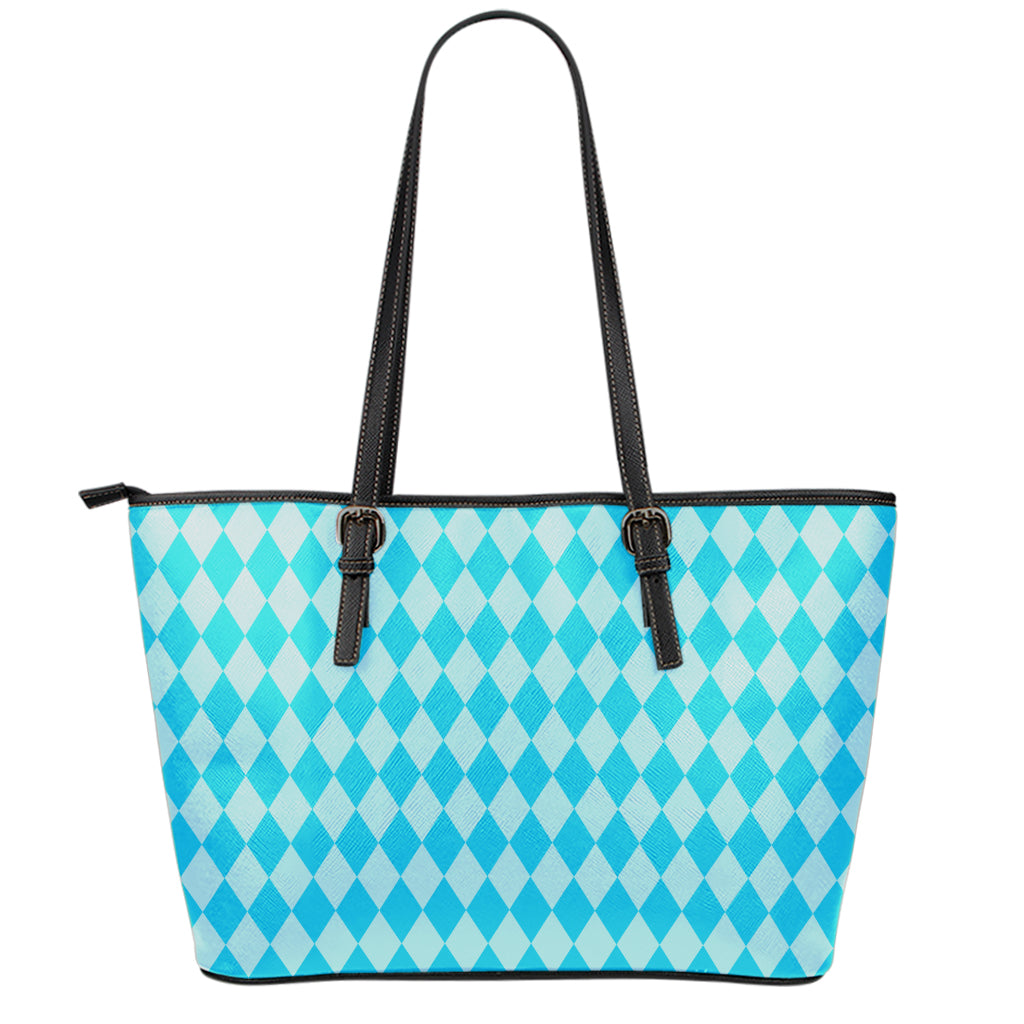 Blue Harlequin Pattern Print Leather Tote Bag