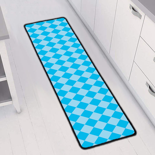 Blue Harlequin Pattern Print Long Kitchen Mat