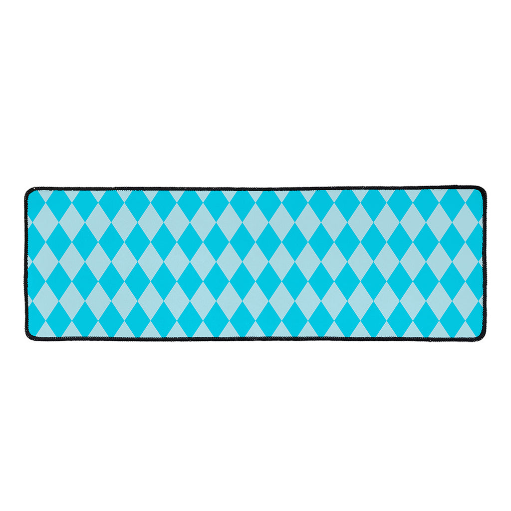 Blue Harlequin Pattern Print Long Kitchen Mat