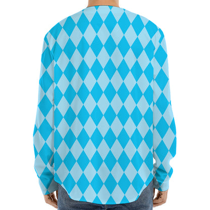 Blue Harlequin Pattern Print Long Sleeve Baseball Jersey