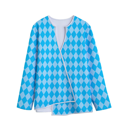 Blue Harlequin Pattern Print Long Sleeve Short Coat