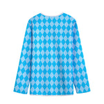 Blue Harlequin Pattern Print Long Sleeve Short Coat