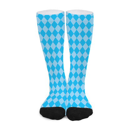Blue Harlequin Pattern Print Long Socks