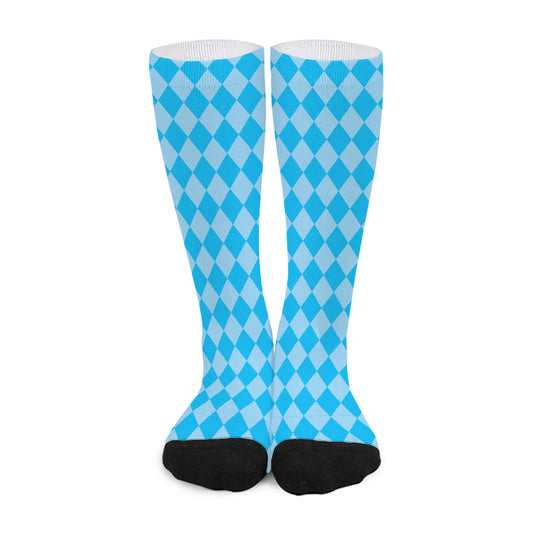 Blue Harlequin Pattern Print Long Socks