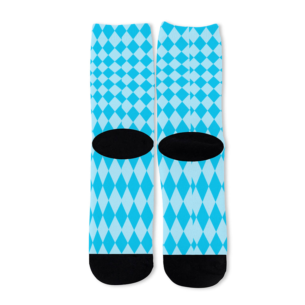 Blue Harlequin Pattern Print Long Socks