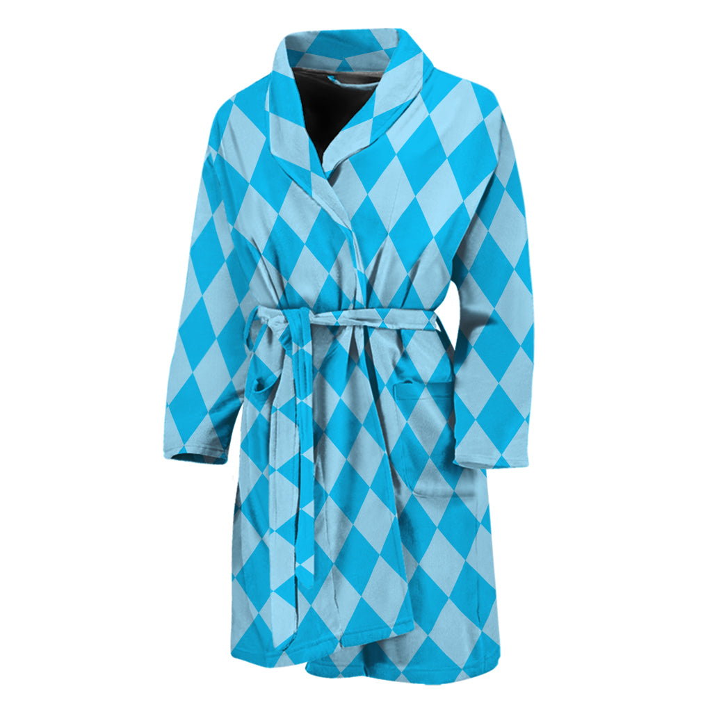 Blue Harlequin Pattern Print Men's Bathrobe