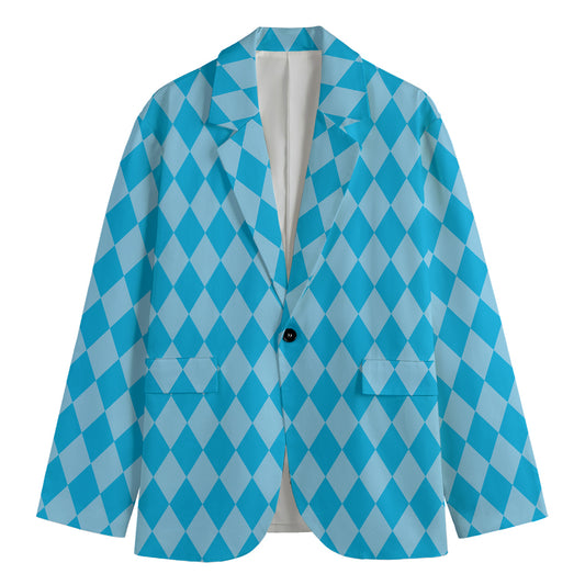 Blue Harlequin Pattern Print Men's Blazer