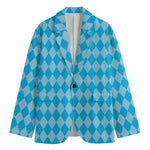 Blue Harlequin Pattern Print Men's Blazer