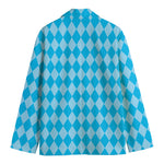Blue Harlequin Pattern Print Men's Blazer
