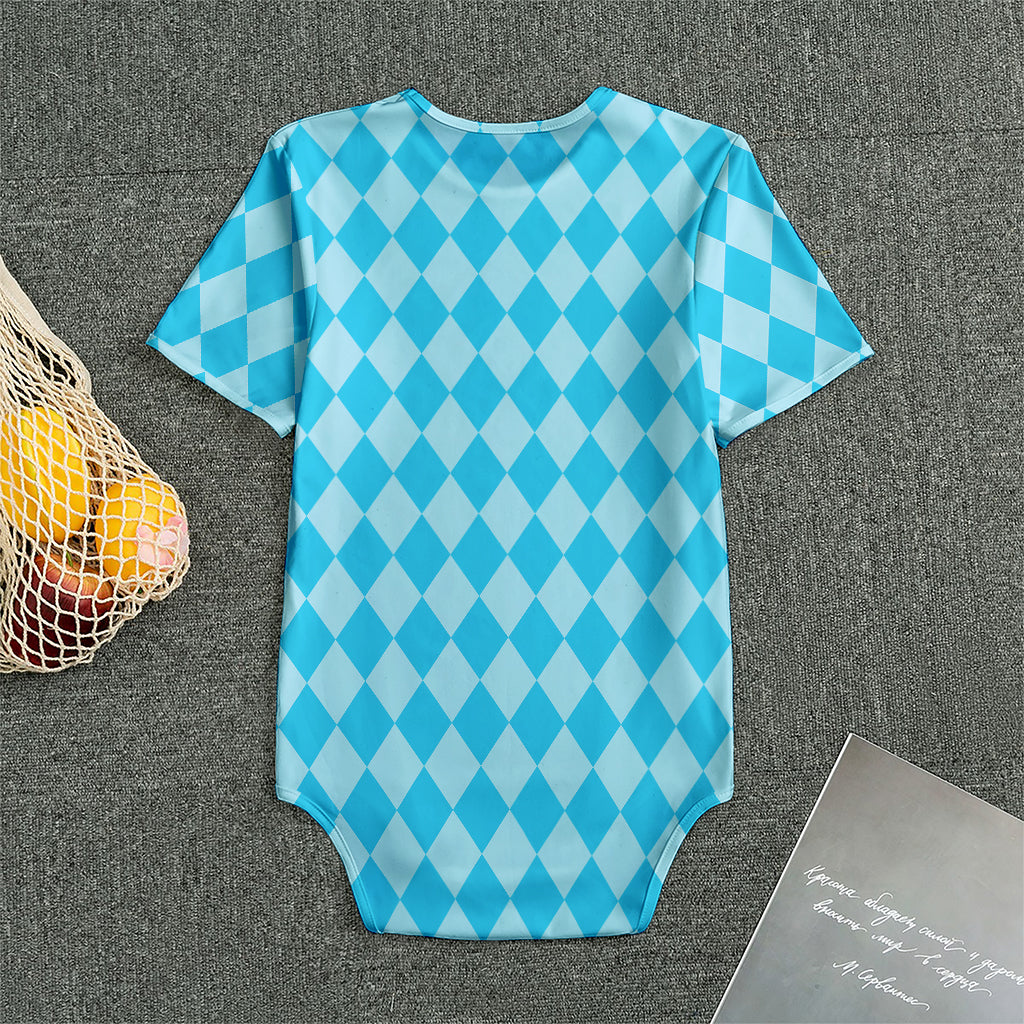 Blue Harlequin Pattern Print Men's Bodysuit