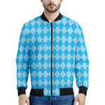 Blue Harlequin Pattern Print Men's Bomber Jacket