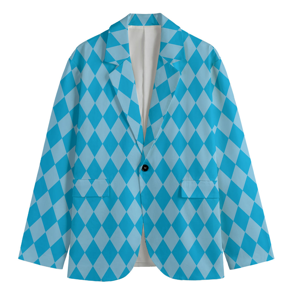 Blue Harlequin Pattern Print Men's Cotton Blazer