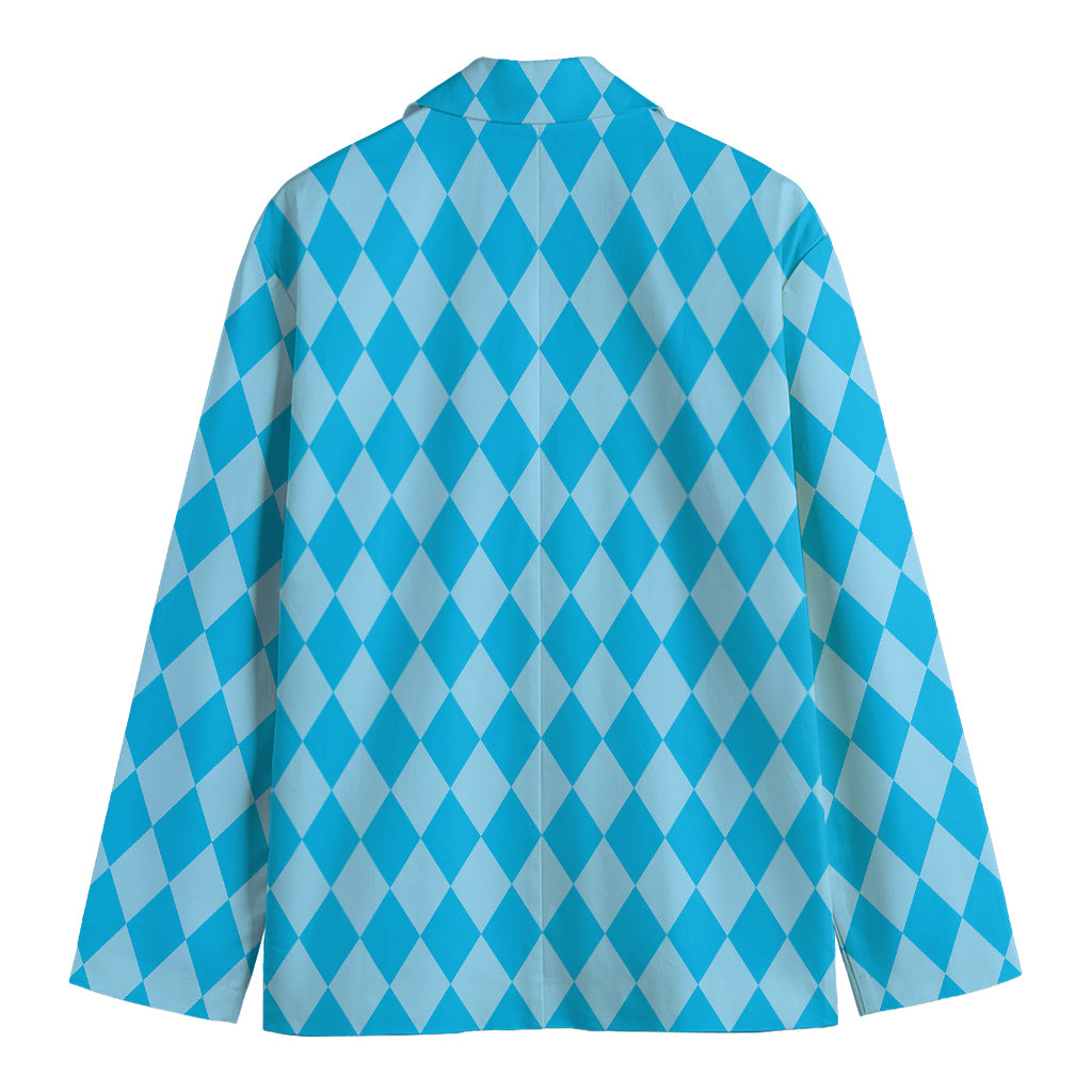 Blue Harlequin Pattern Print Men's Cotton Blazer